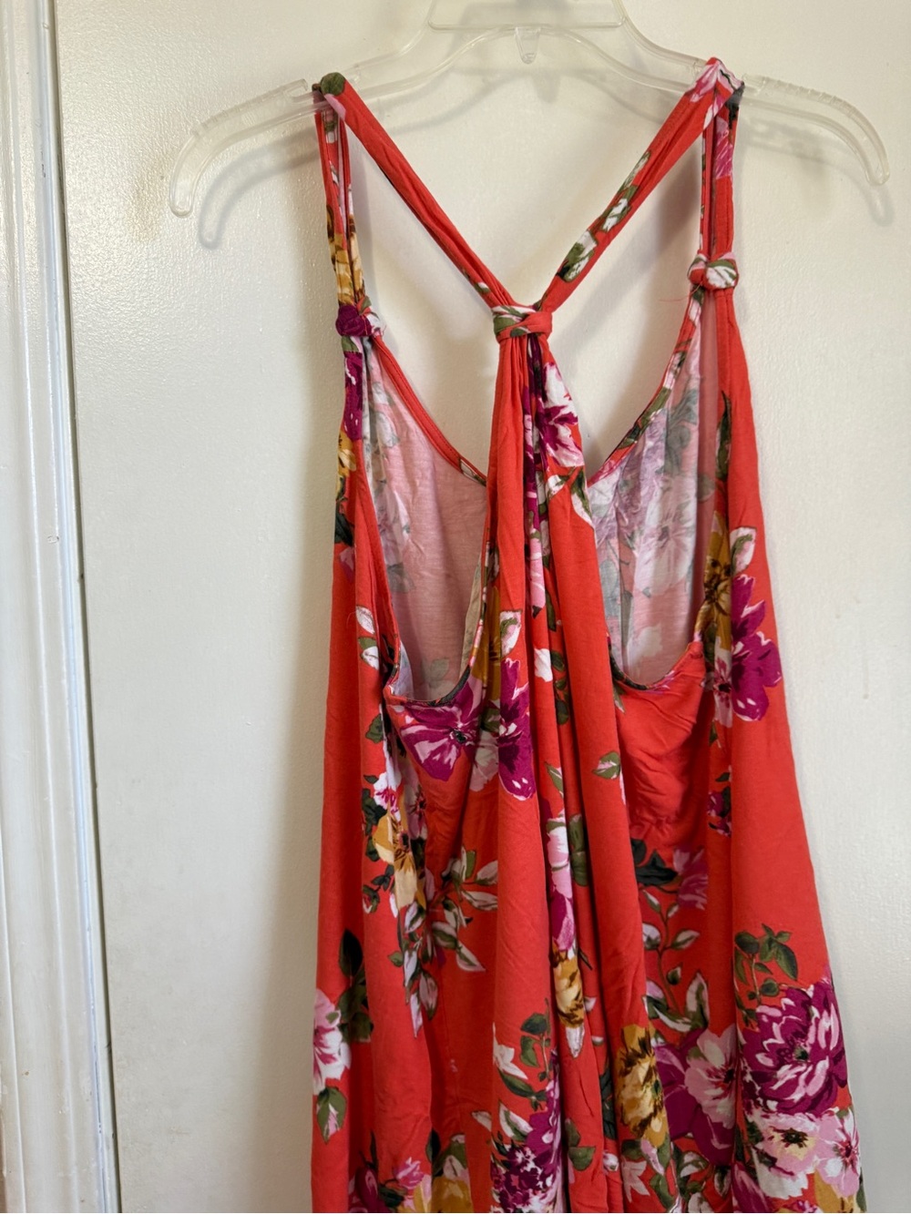 Maurices Coral Floral Knotted-Back Tank